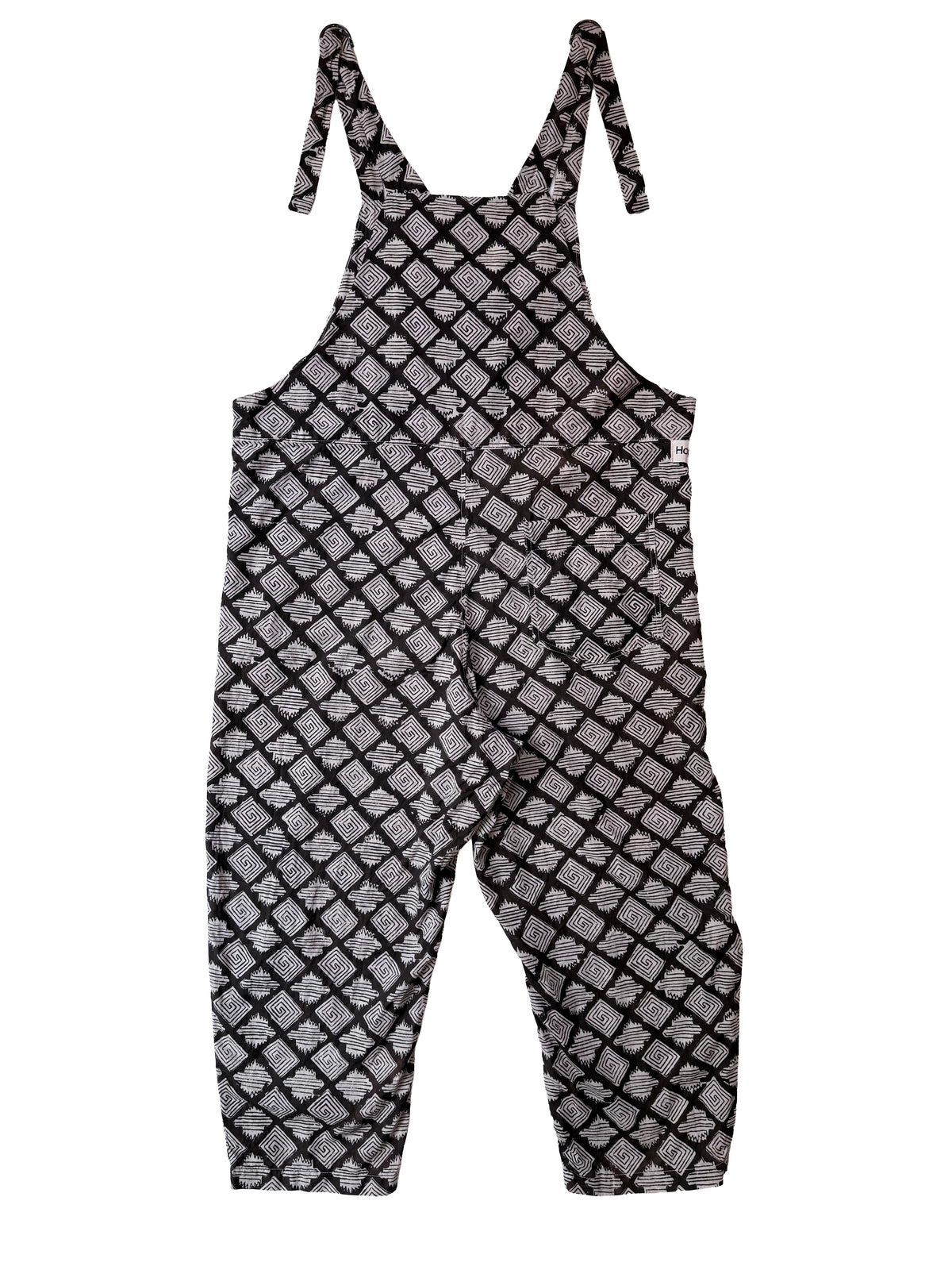 Bagru Black Aztec cotton overalls back view