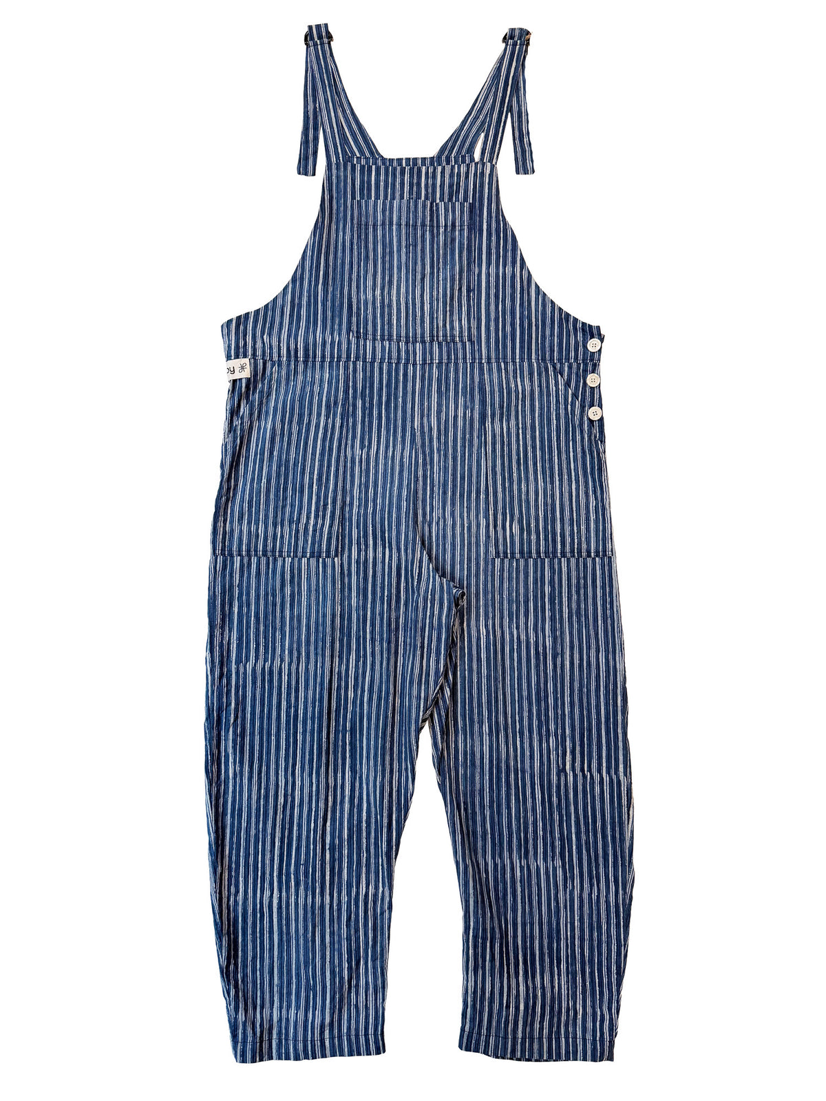 Blue Mountain Stripe cotton overalls back view