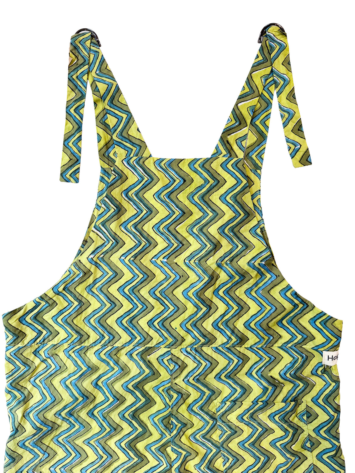Green Zigzag cotton overalls fabric print detail