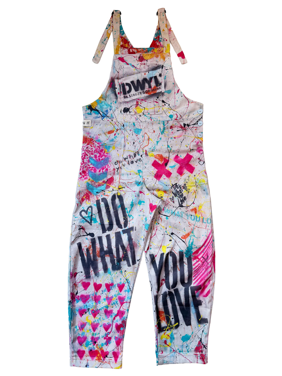 Do What You Love Gray Splatter cotton overalls back view