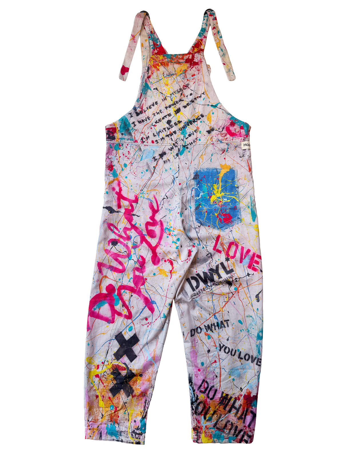 Do What You Love Gray Splatter cotton overalls pocket and strap detail