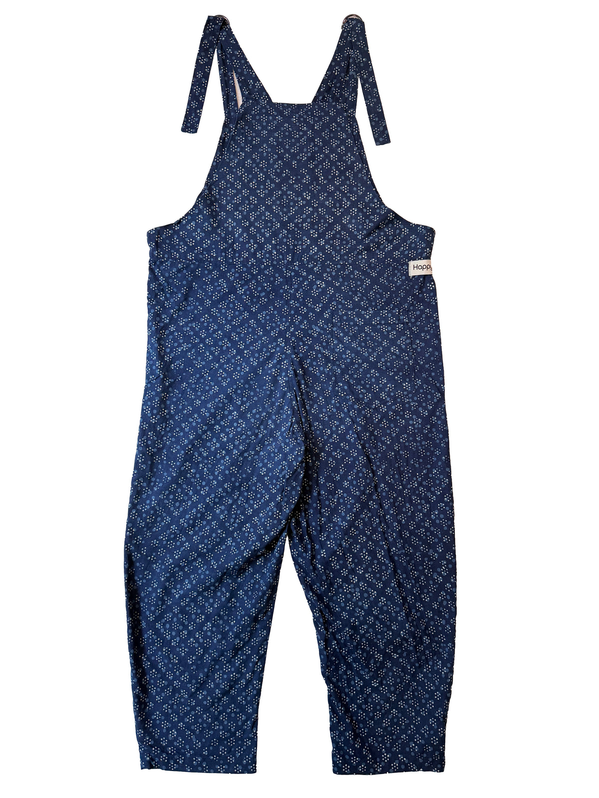 Indigo Constellation cotton overalls pocket and strap detail