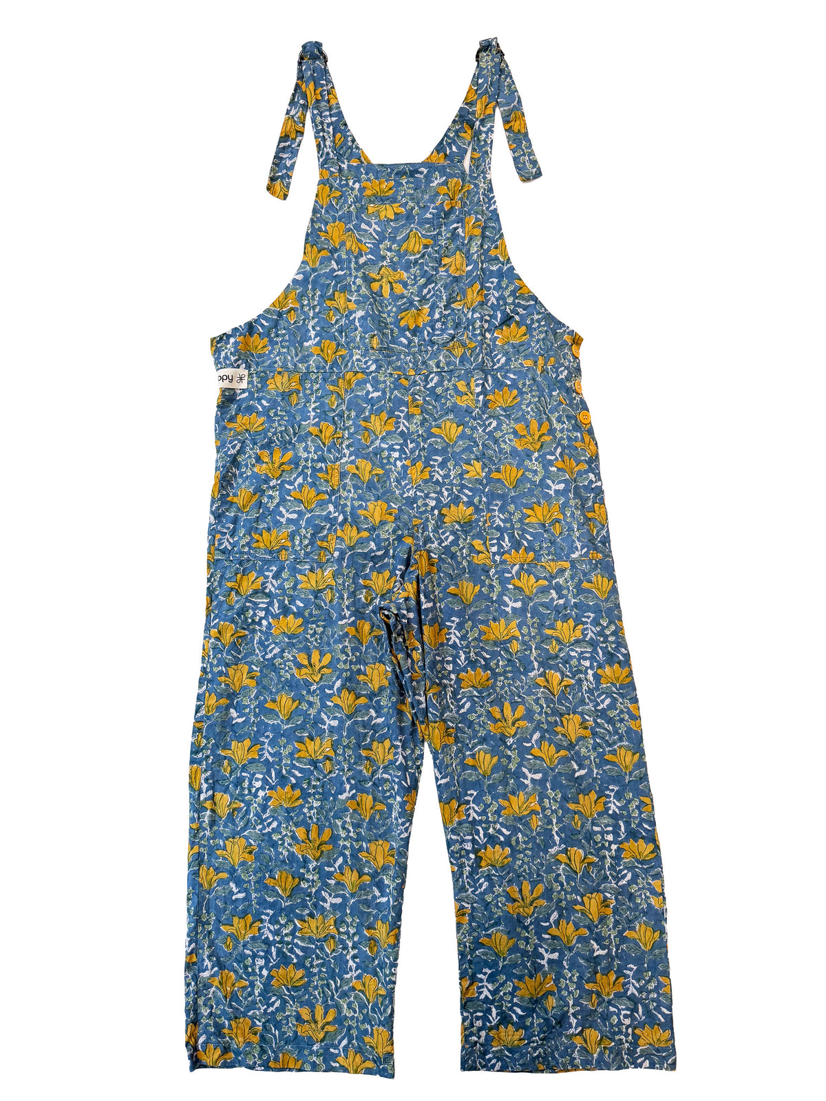 Blue Jaal Flower cotton overalls back view