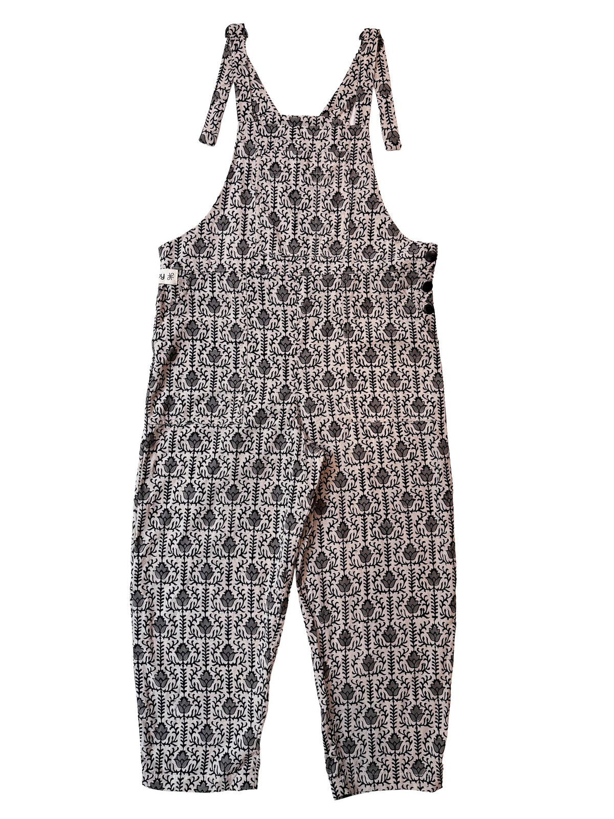 Gray Jaal Flower cotton overalls back view