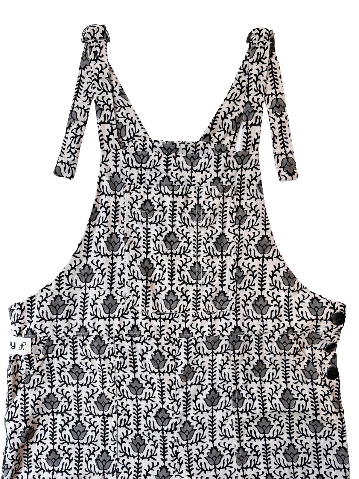 Gray Jaal Flower cotton overalls front view
