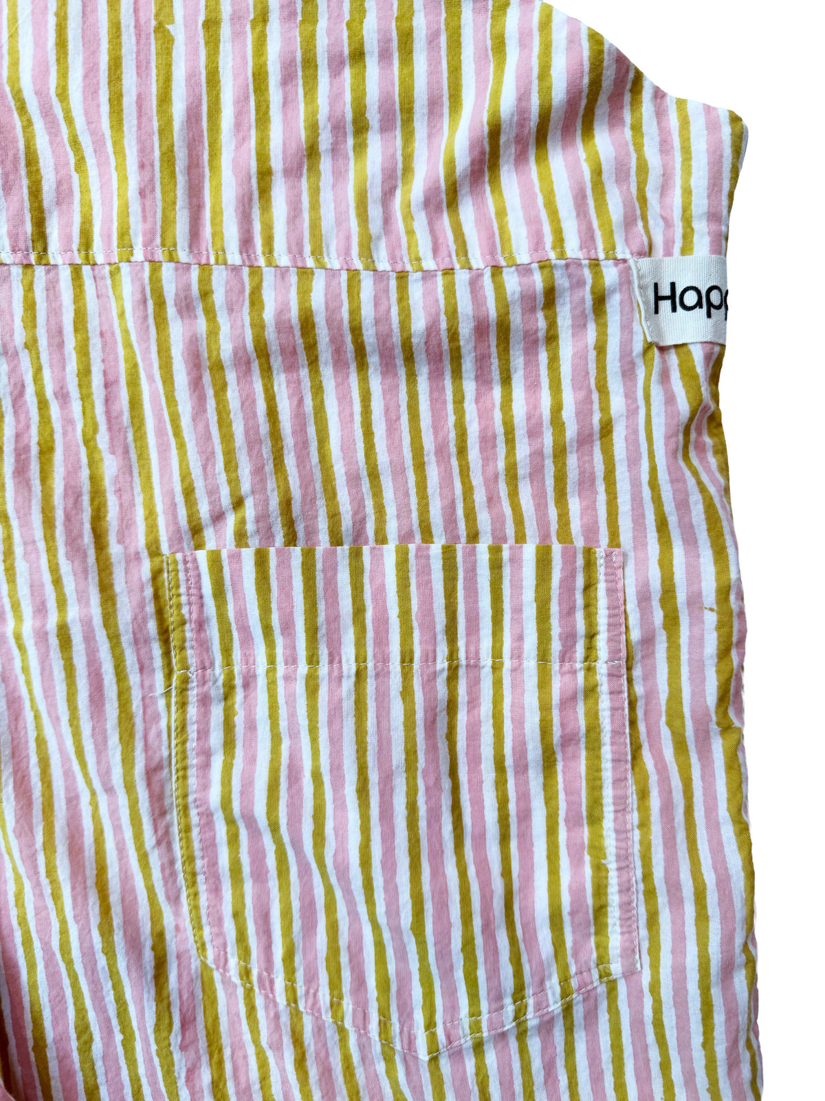 Pink Peach Stripe cotton overalls pocket and strap detail