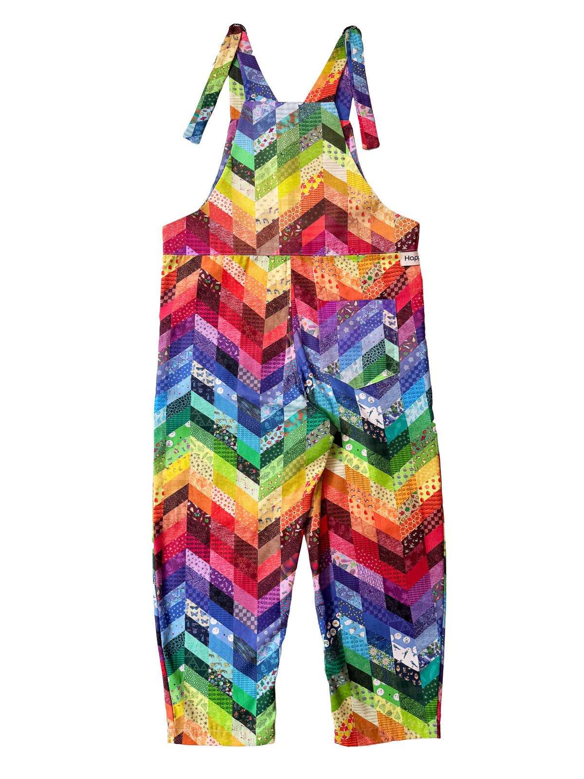 Rainbow Whimsy cotton overalls side view