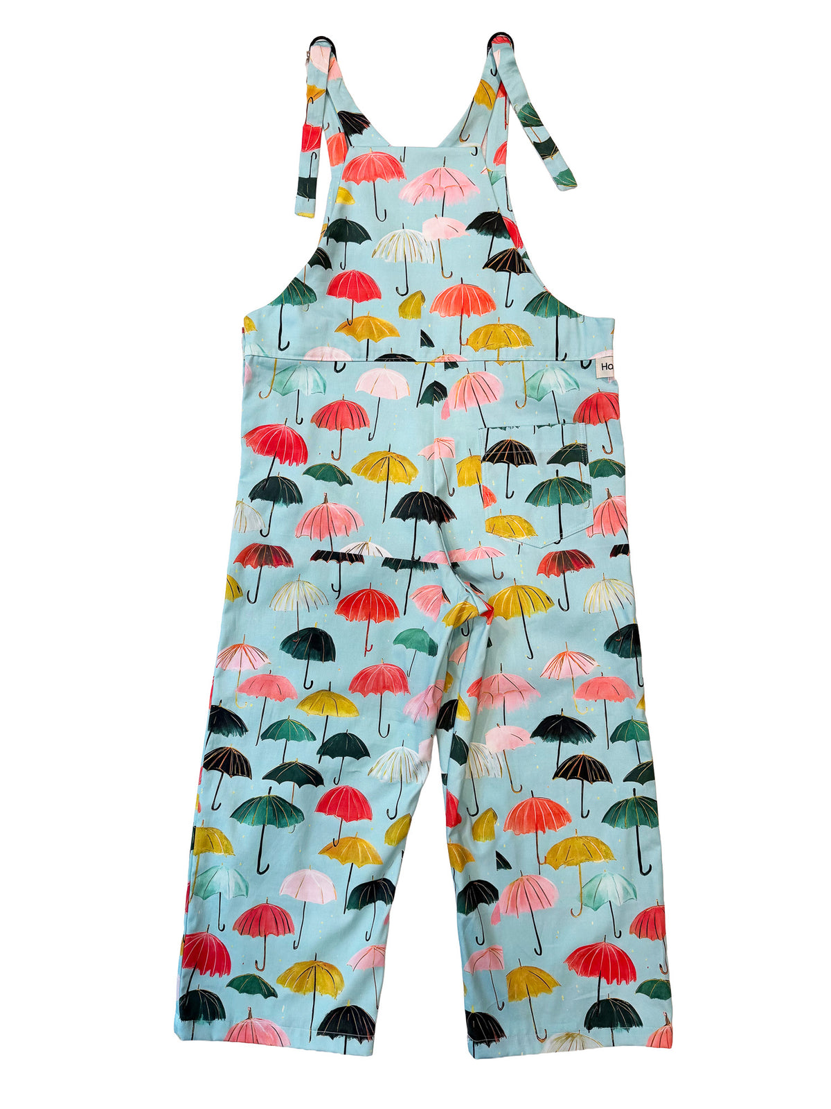 Watercolor Umbrellas wide-leg cotton overalls back view