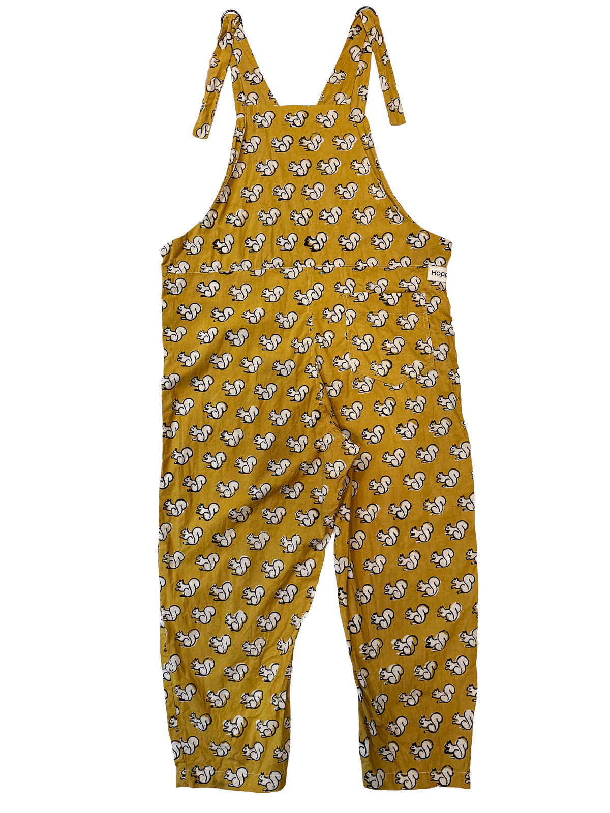 Yellow Squirrel cotton overalls back view