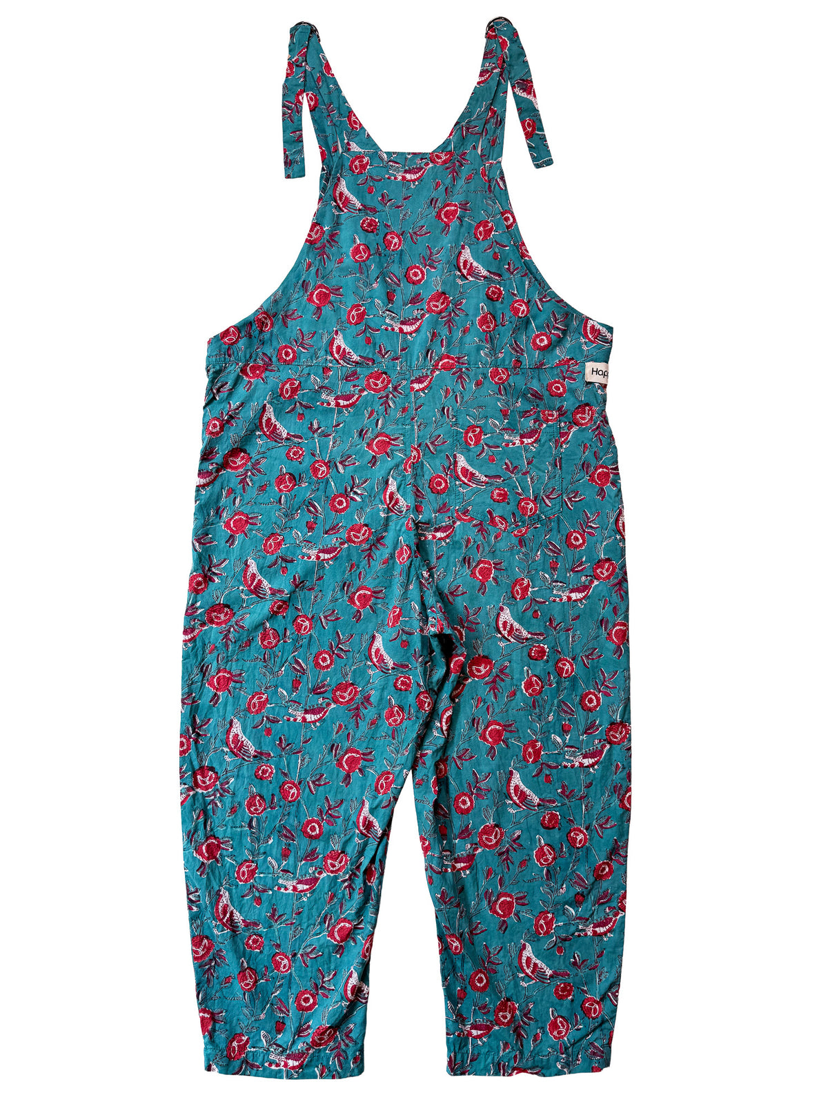 Birdsong Teal cotton overalls pocket and strap detail