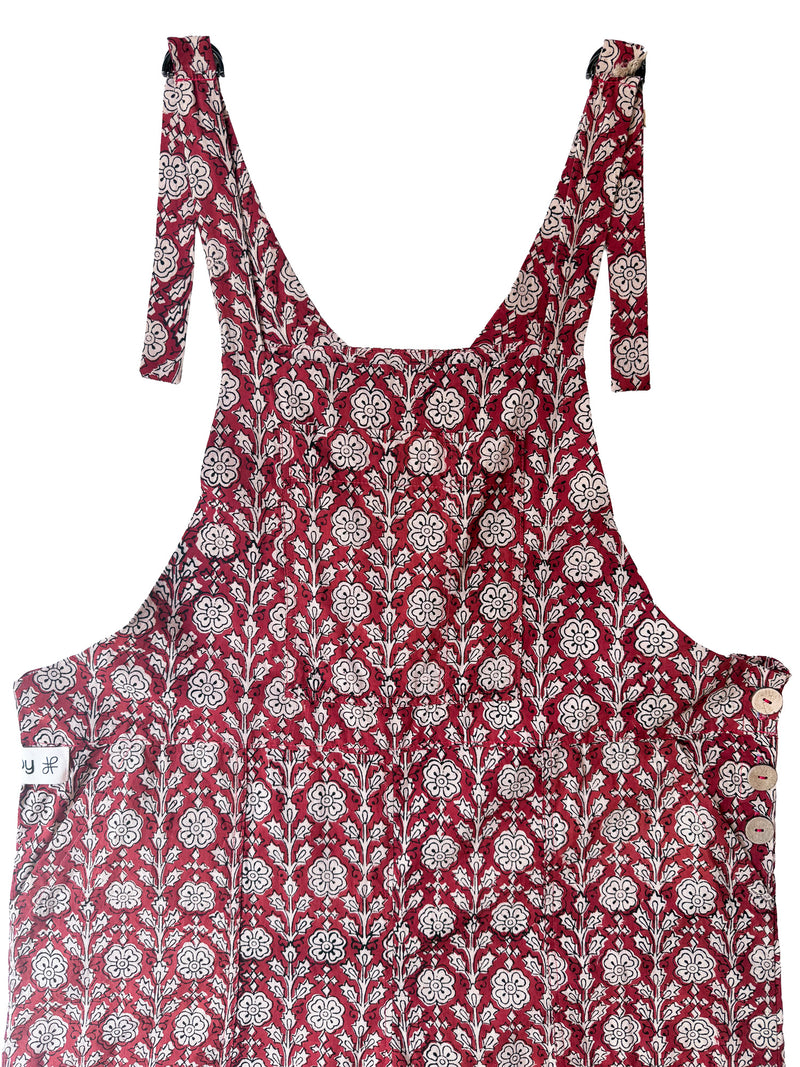 Bagru Patti Red cotton overalls front view