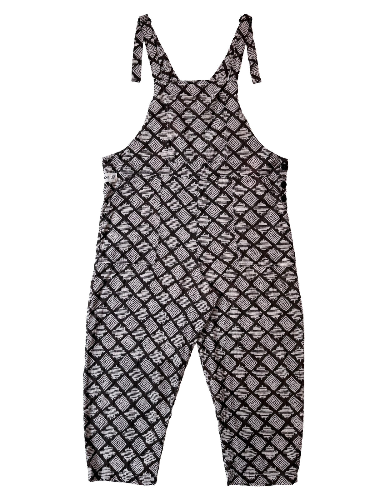 Bagru Black Aztec cotton overalls front view