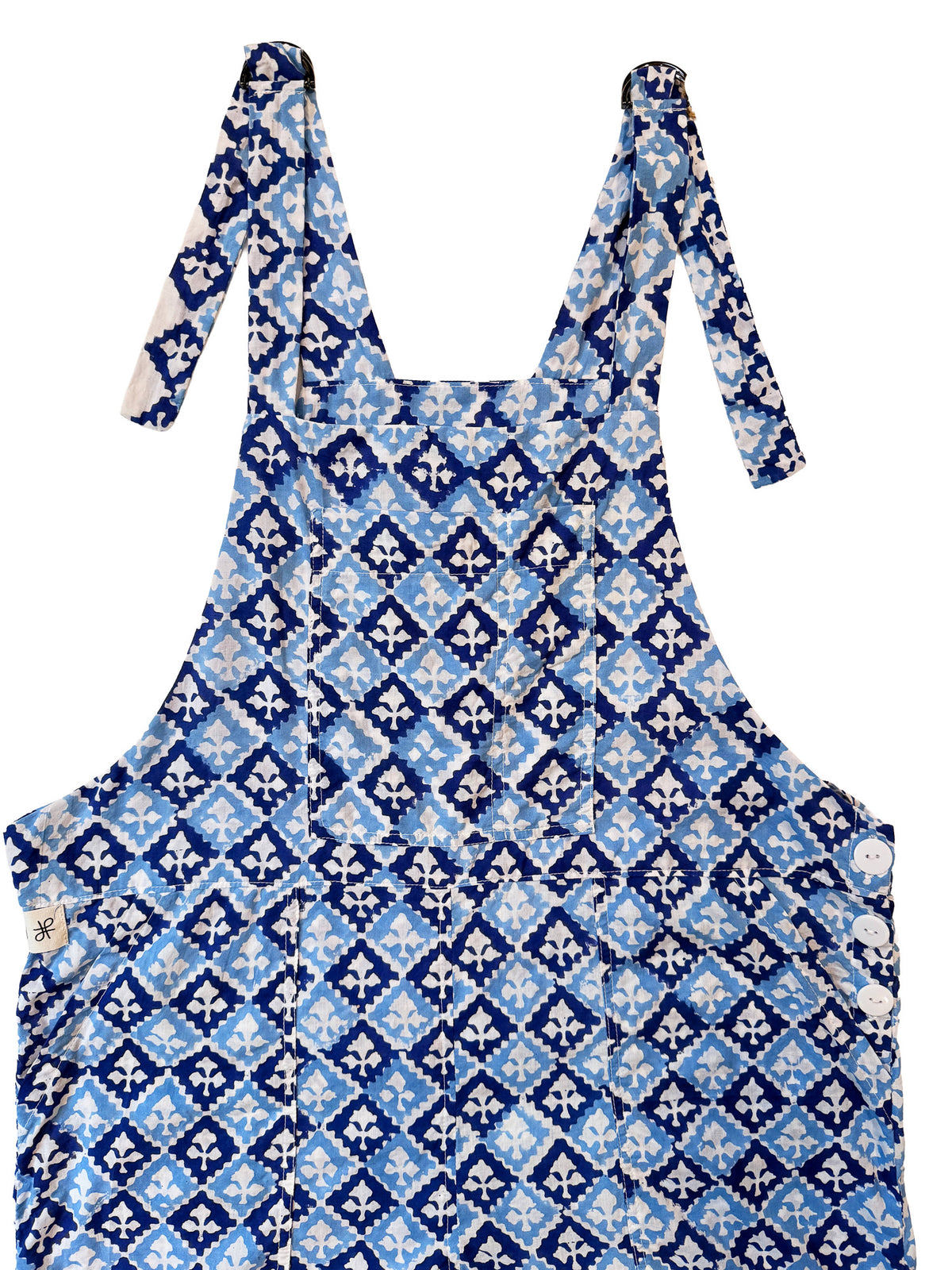 Indigo Check cotton overalls front view