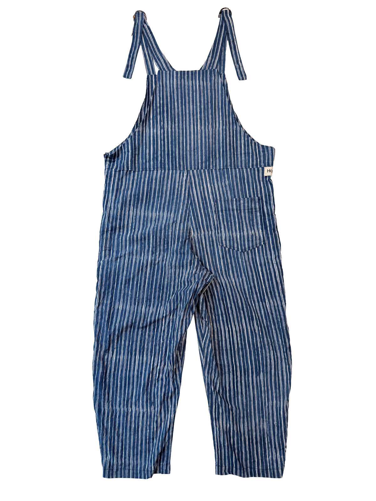 Blue Mountain Stripe cotton overalls side view