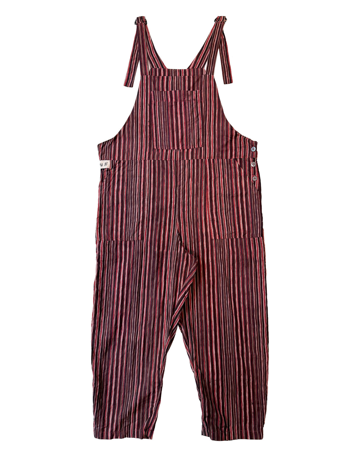 Ajrakh Earth Stripe cotton overalls back view