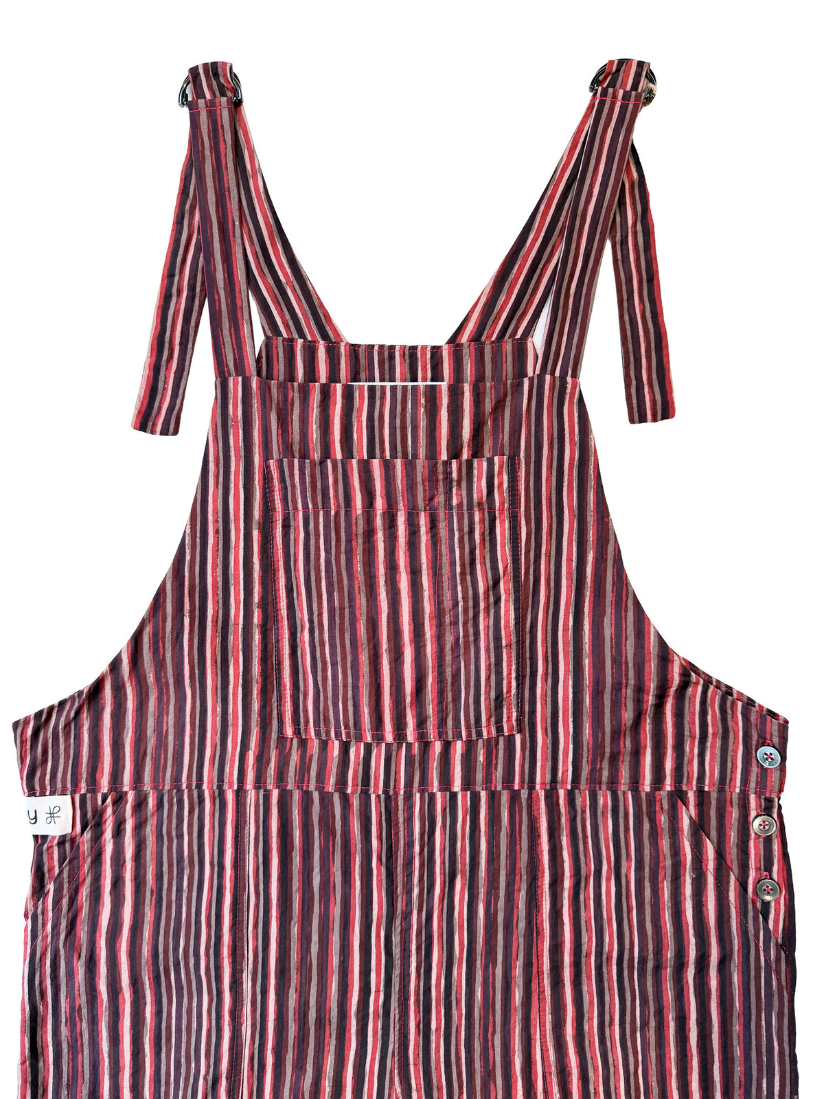Ajrakh Earth Stripe cotton overalls front view