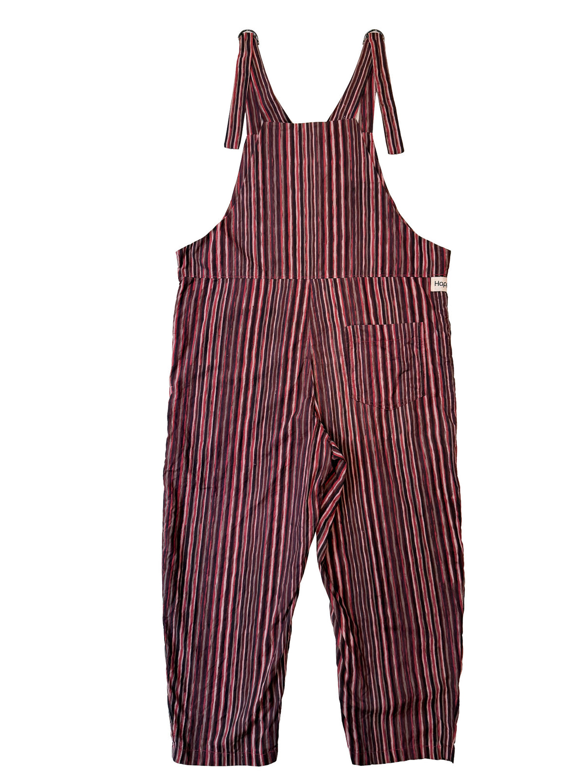 Ajrakh Earth Stripe cotton overalls pocket and strap detail
