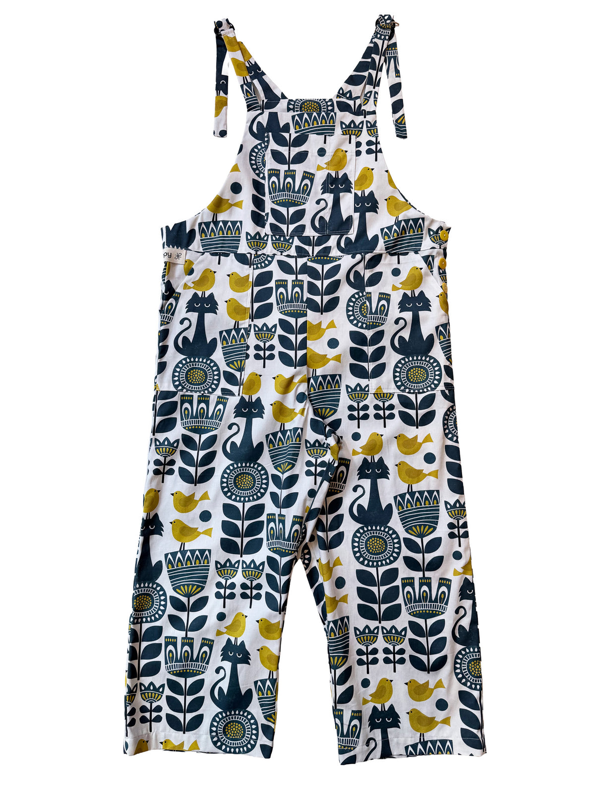 Folk Cat Bird wide-leg cotton overalls back view