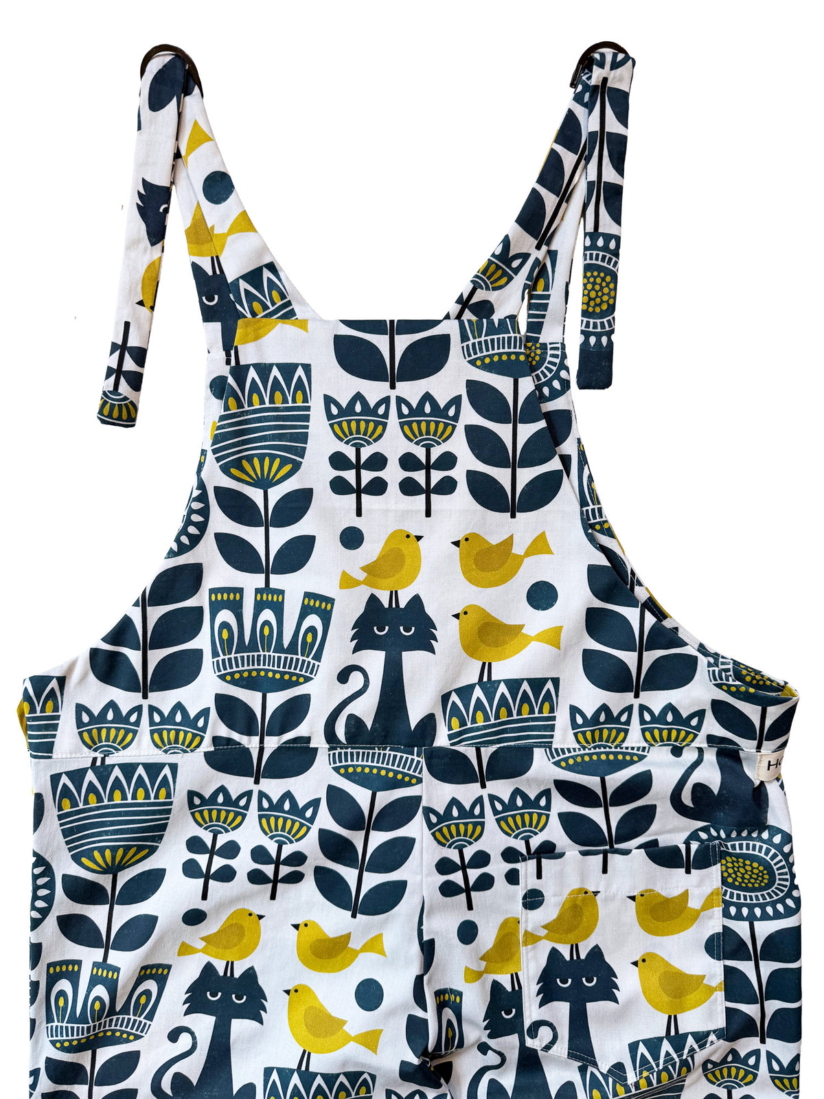 Folk Cat Bird wide-leg cotton overalls fabric print detail
