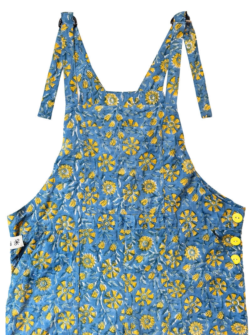 Blue Gola Flower cotton overalls front view