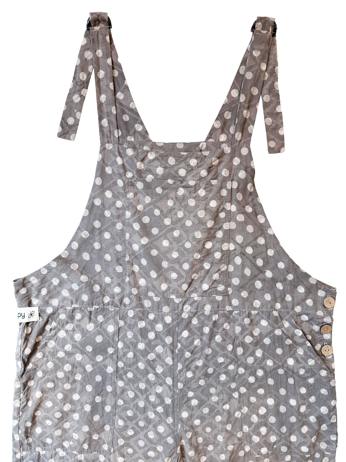 Gray Boondi Dot cotton overalls front view