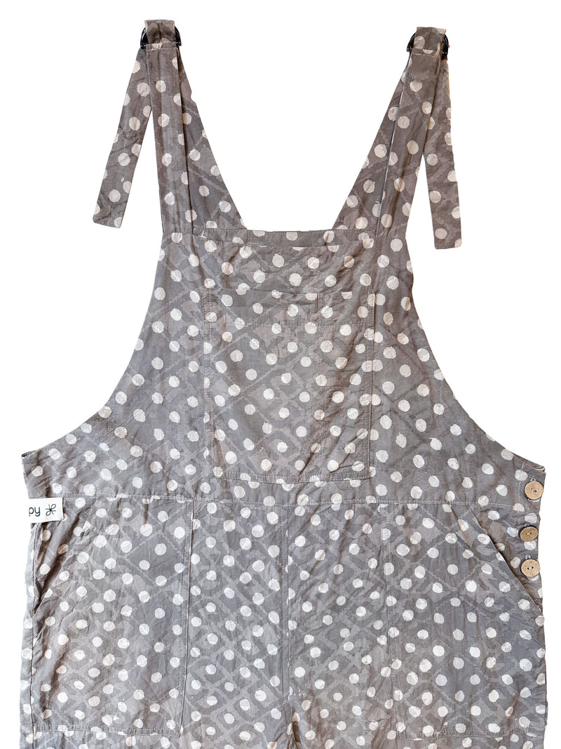 Gray Boondi Dot cotton overalls front view