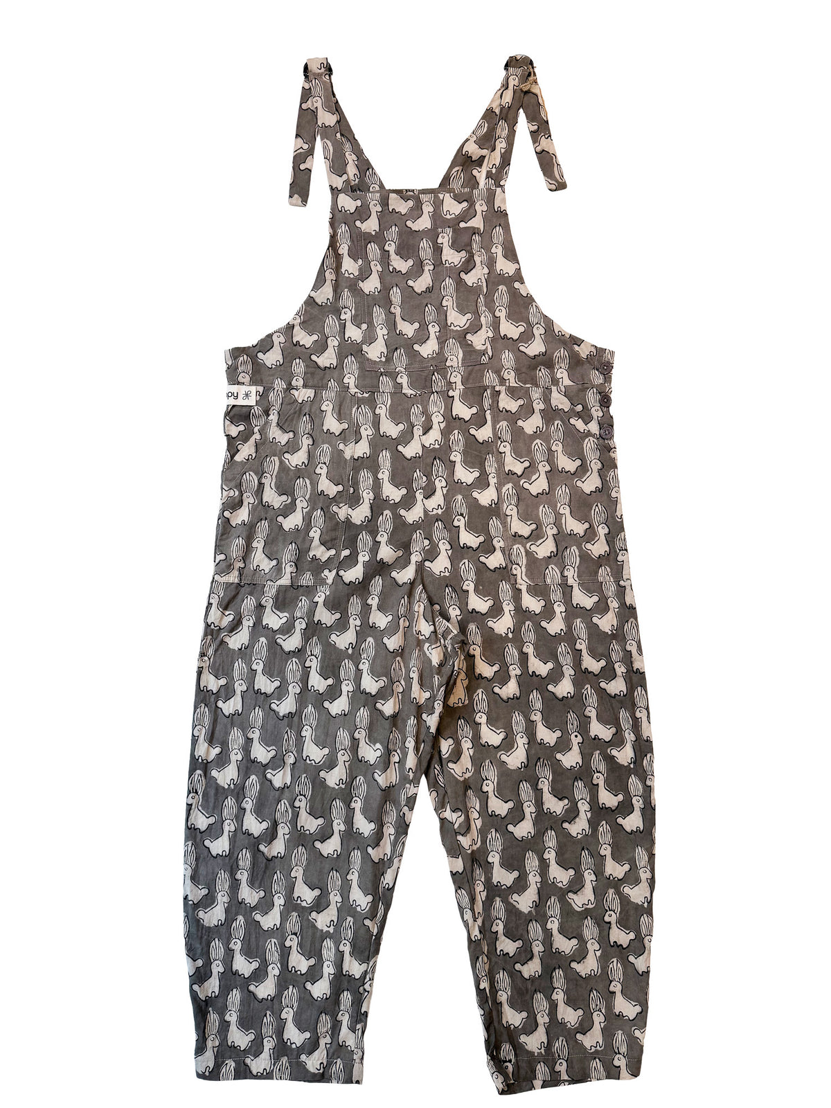 Gray Rabbit Run cotton overalls back view