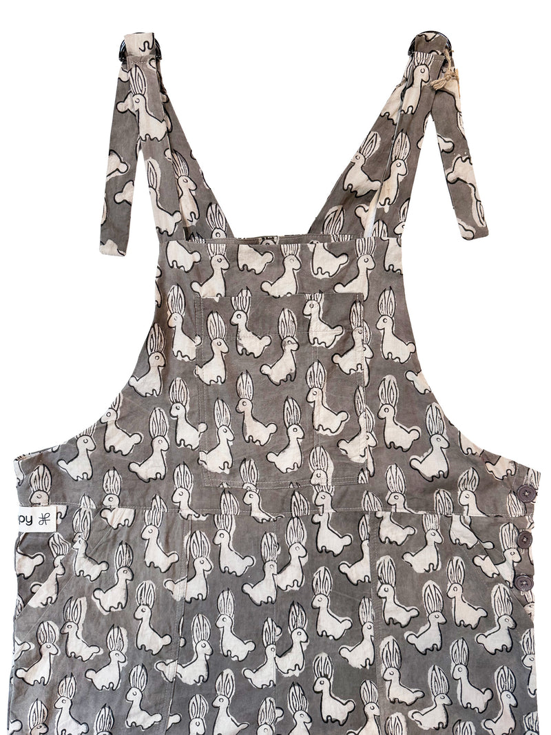 Gray Rabbit Run cotton overalls front view
