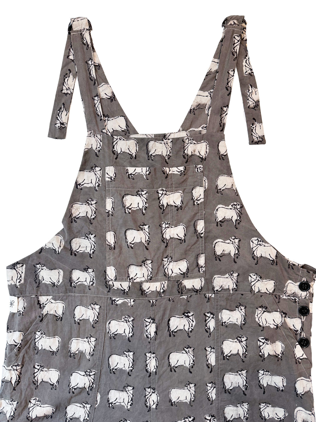 Gray Nandi Bull cotton overalls front view