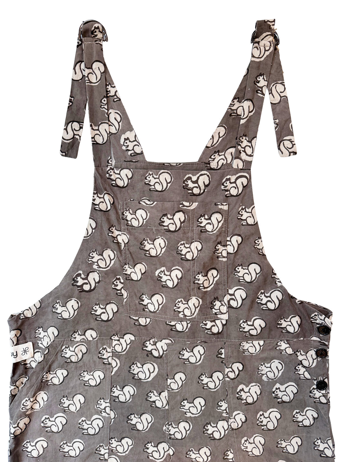 Gray Squirrel cotton overalls front view