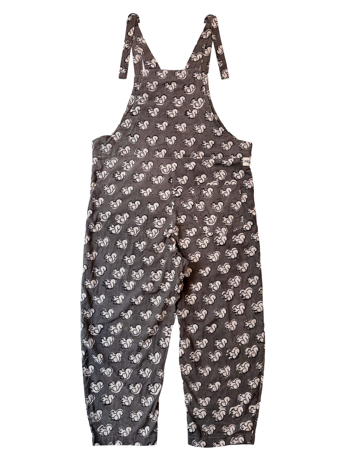 Gray Squirrel cotton overalls pocket and strap detail