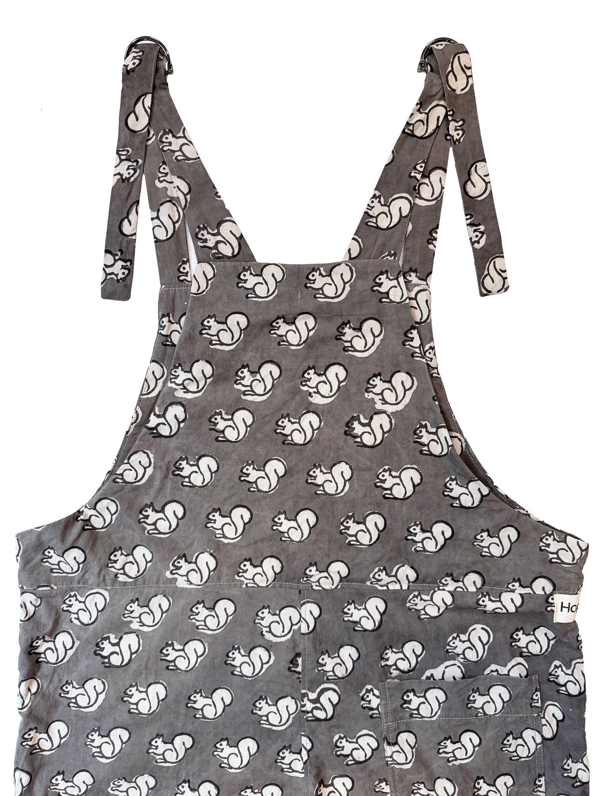 Gray Squirrel cotton overalls fabric print detail