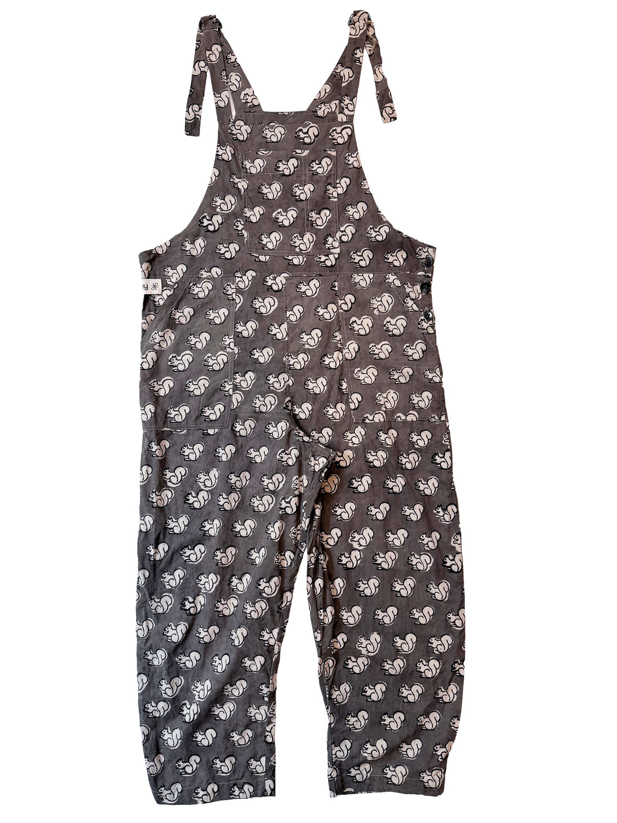 Gray Squirrel cotton overalls back view