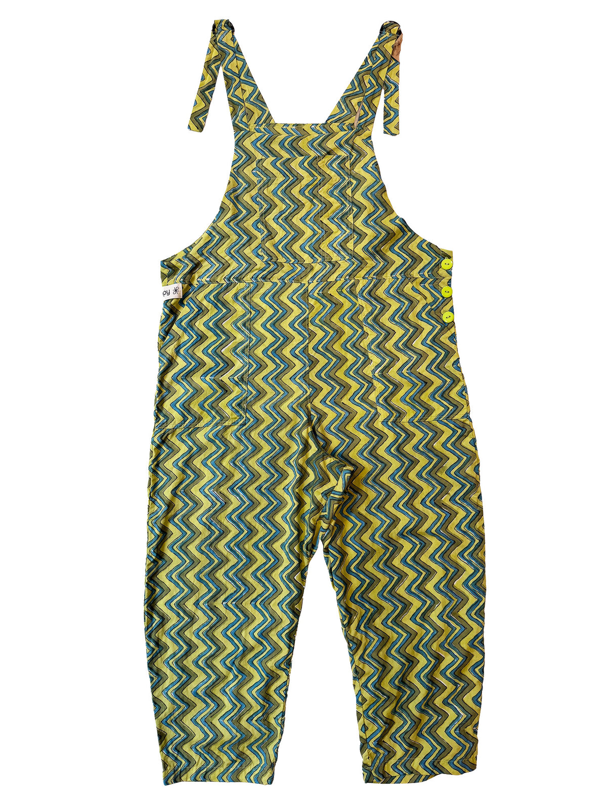 Green Zigzag cotton overalls back view