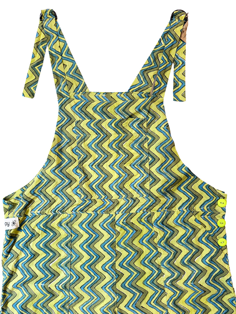 Green Zigzag cotton overalls front view