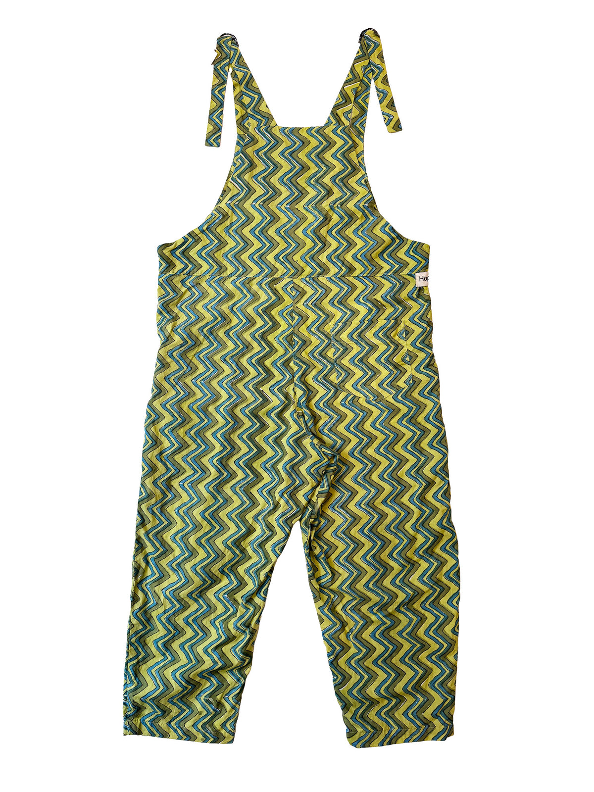 Green Zigzag cotton overalls pocket and strap detail