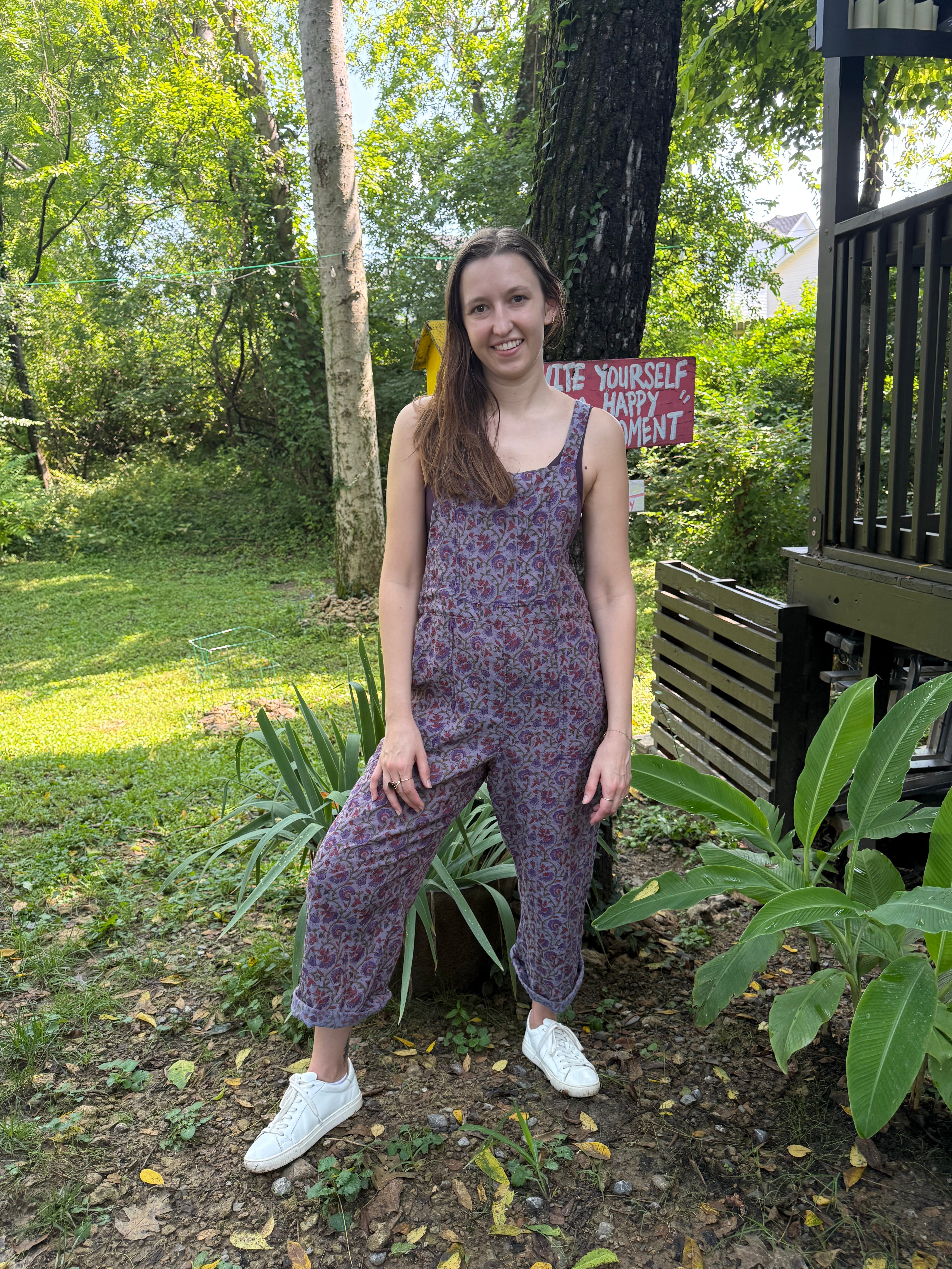 Lavender Buti cotton overalls full length view