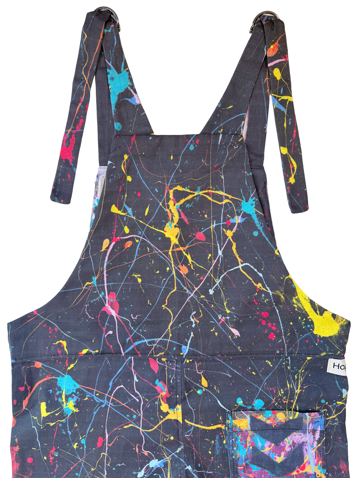 Do What You Love Black Splatter cotton overalls fabric print detail
