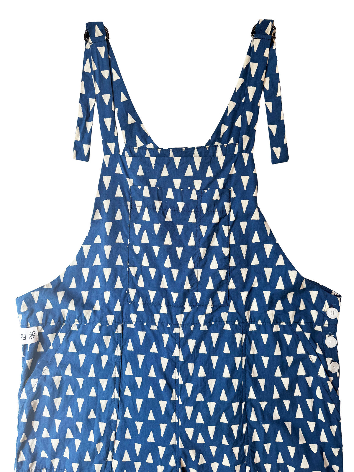 Indigo Brit Motif cotton overalls front view