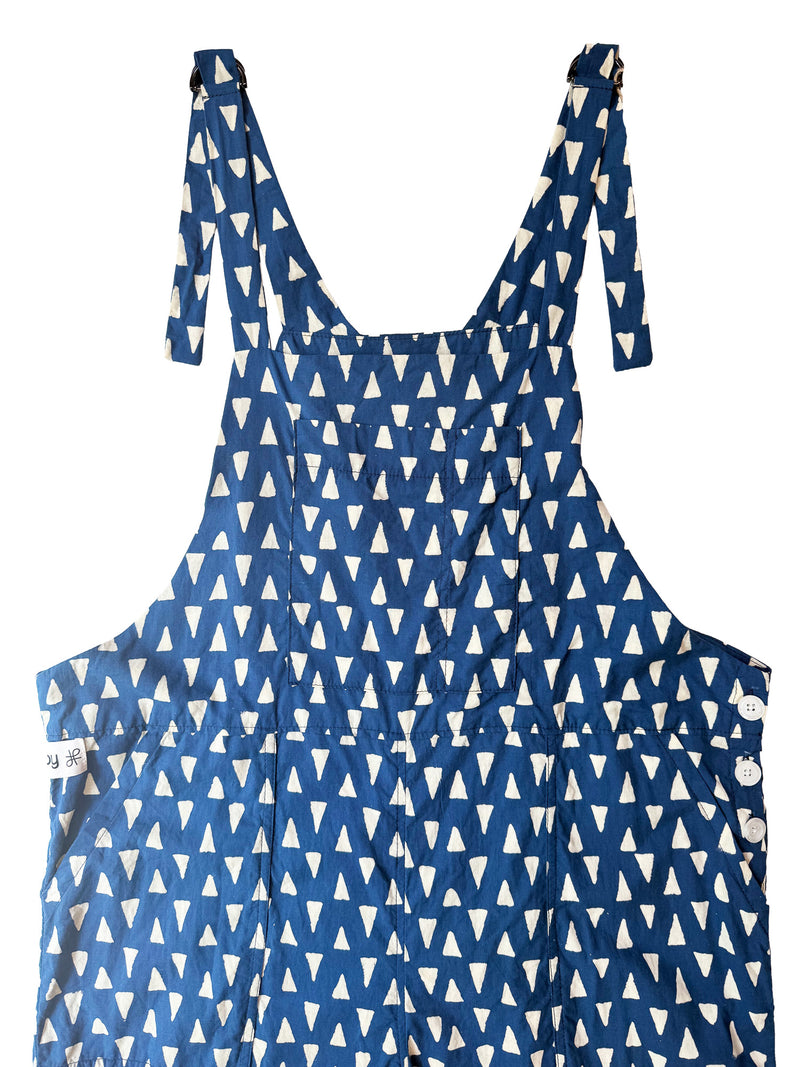 Indigo Brit Motif cotton overalls front view