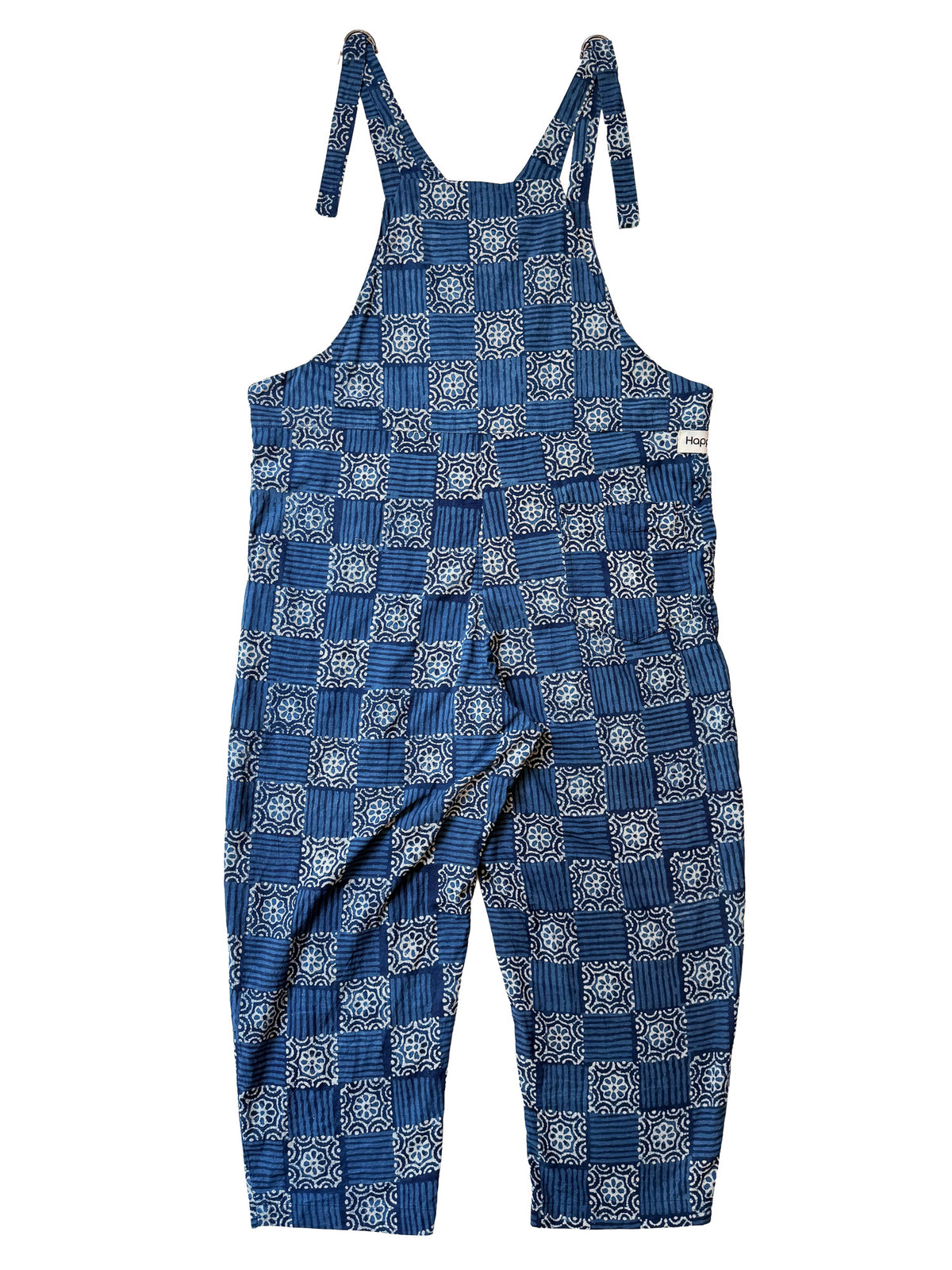 Blue Tiled Bloom cotton overalls back view