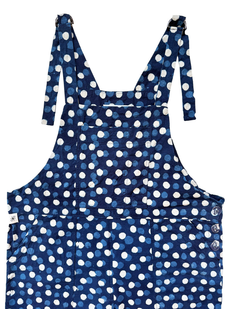 Indigo Moon Dot cotton overalls front view