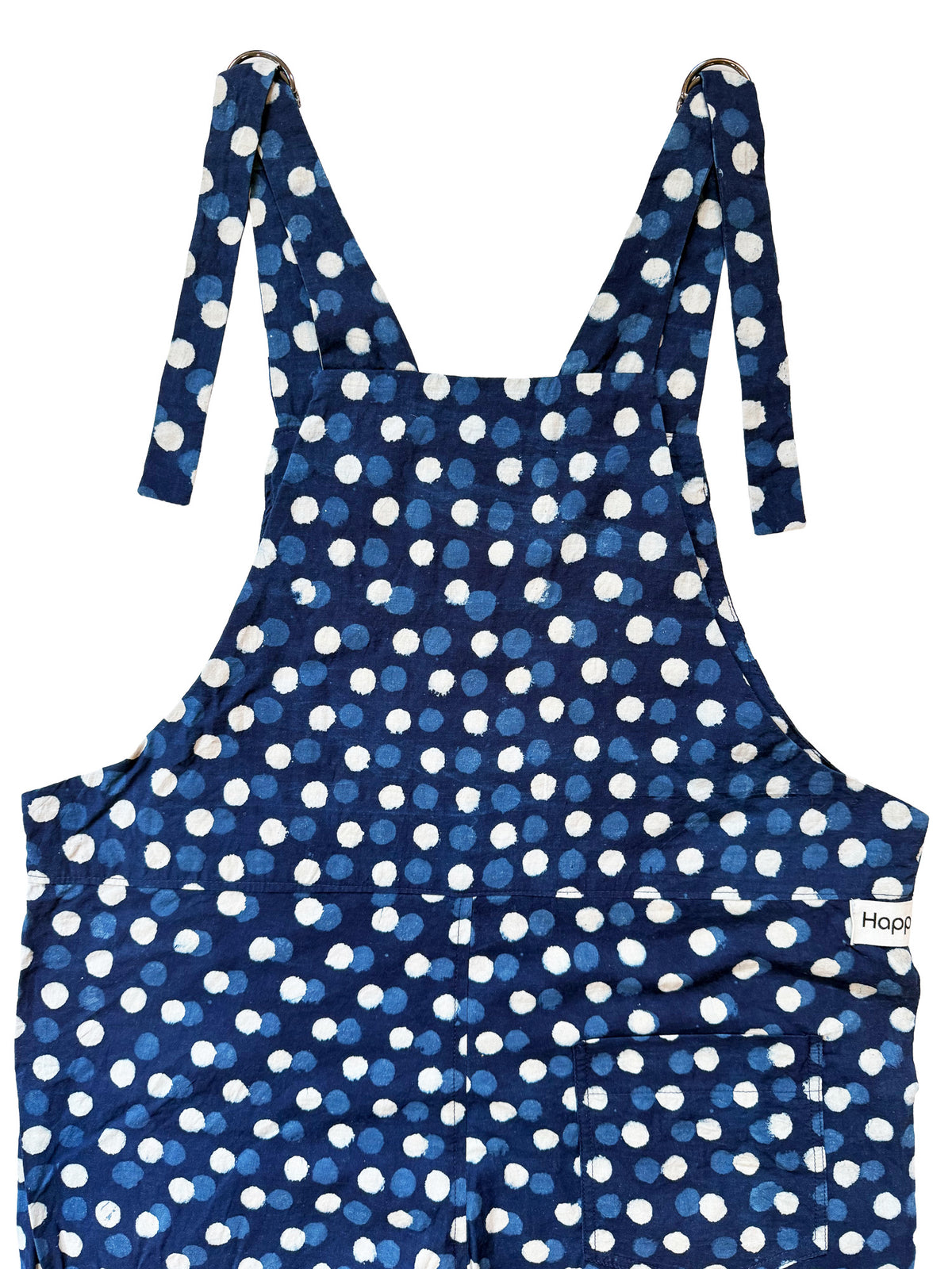 Indigo Moon Dot cotton overalls fabric print detail