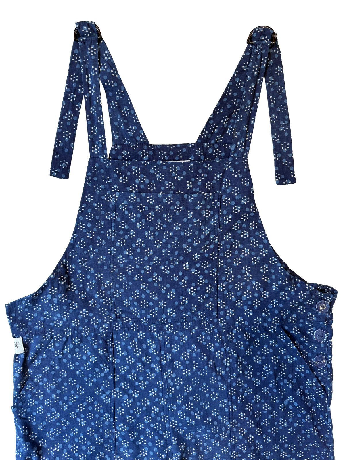 Indigo Constellation cotton overalls front view