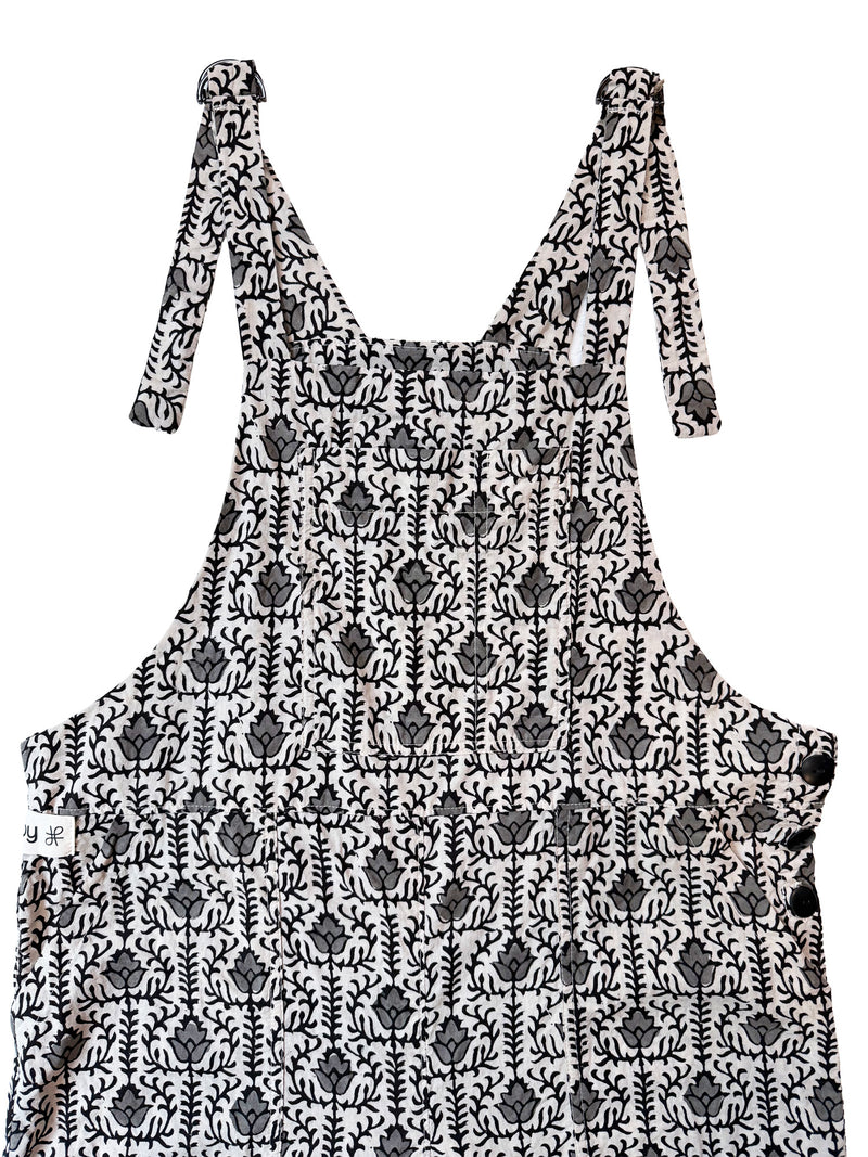 Gray Jaal Flower cotton overalls front view