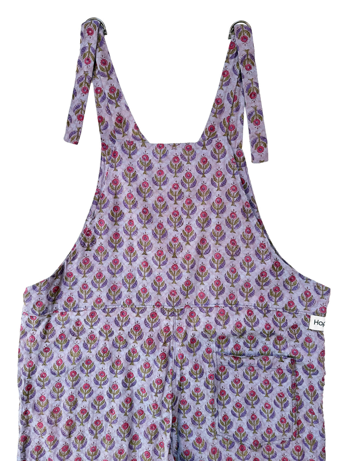 Lavender Buti cotton overalls fabric print detail