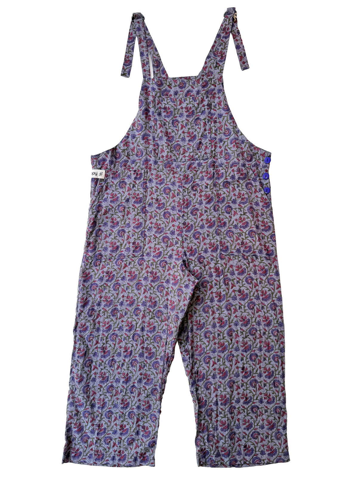 Lavender Vine cotton overalls back view