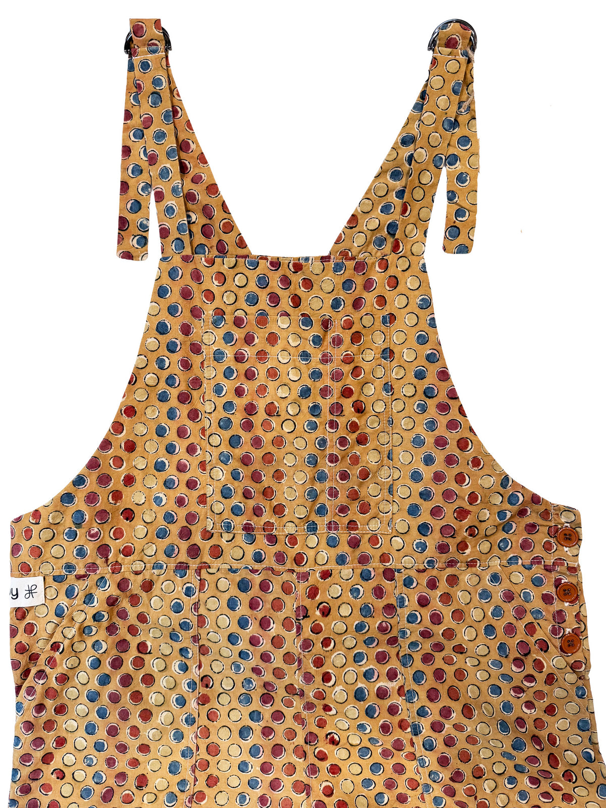 Mustard Polka cotton overalls front view