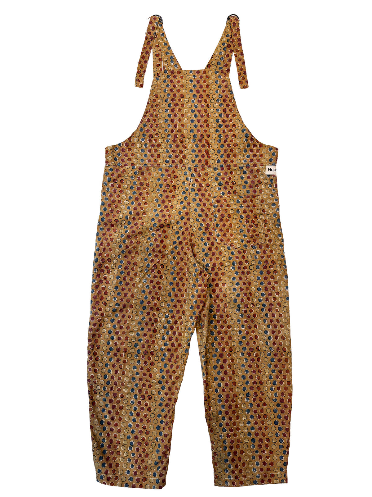 Mustard Polka cotton overalls pocket and strap detail