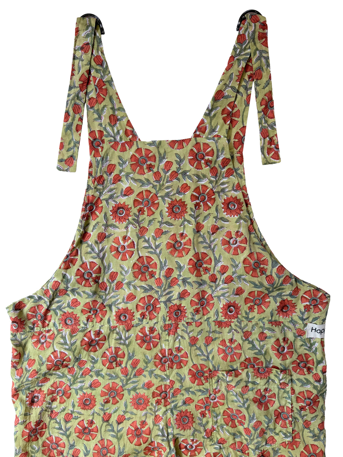 Orange Gola Flower cotton overalls back view closeup